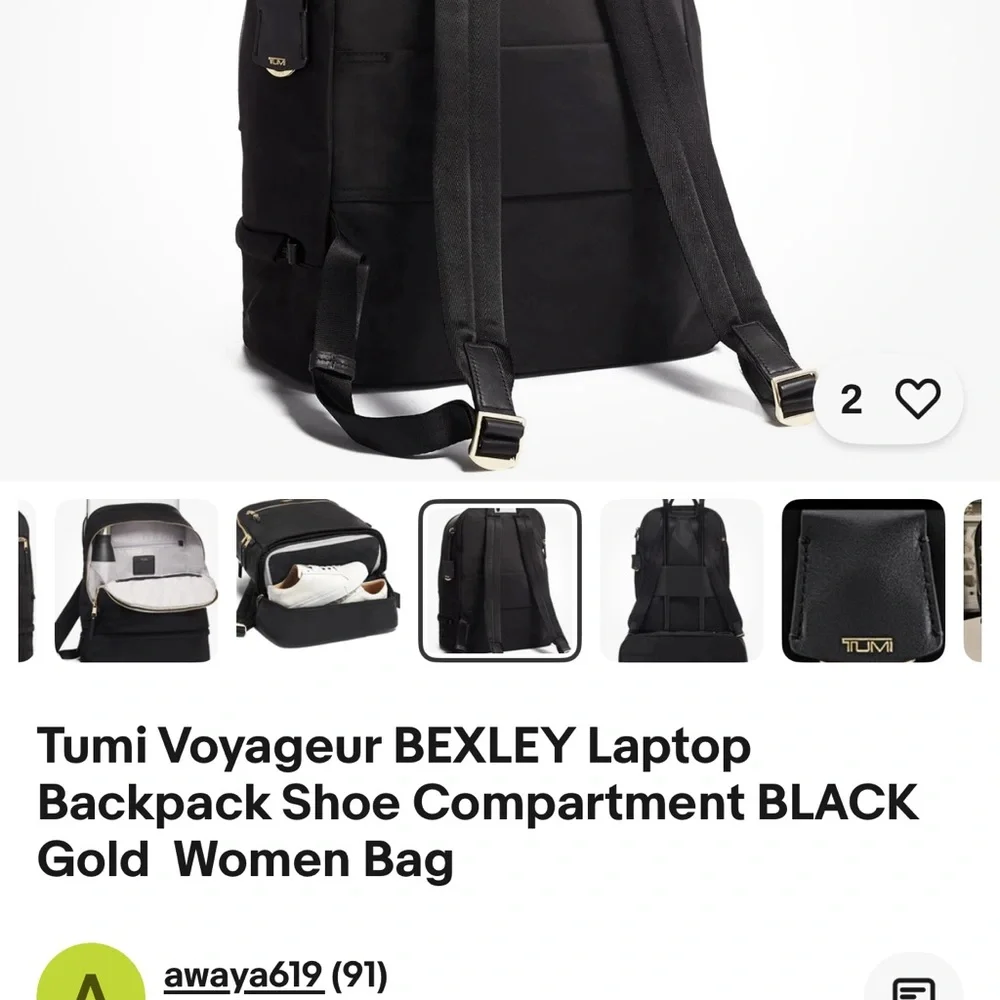 Tumi Backpack in Black with Gold Details and multiple components